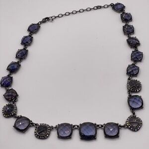 Napier Vintage Necklace Purple Amethyst Faceted Glass Gunmetal Chain